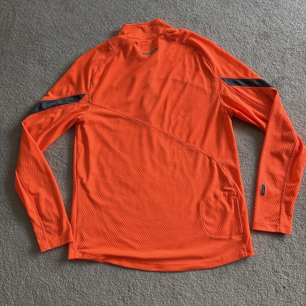 Saucony 1/4 Zip Running Jogging Pullover Mens Sz S Orange Mock Neck Vizipro - Picture 2 of 8
